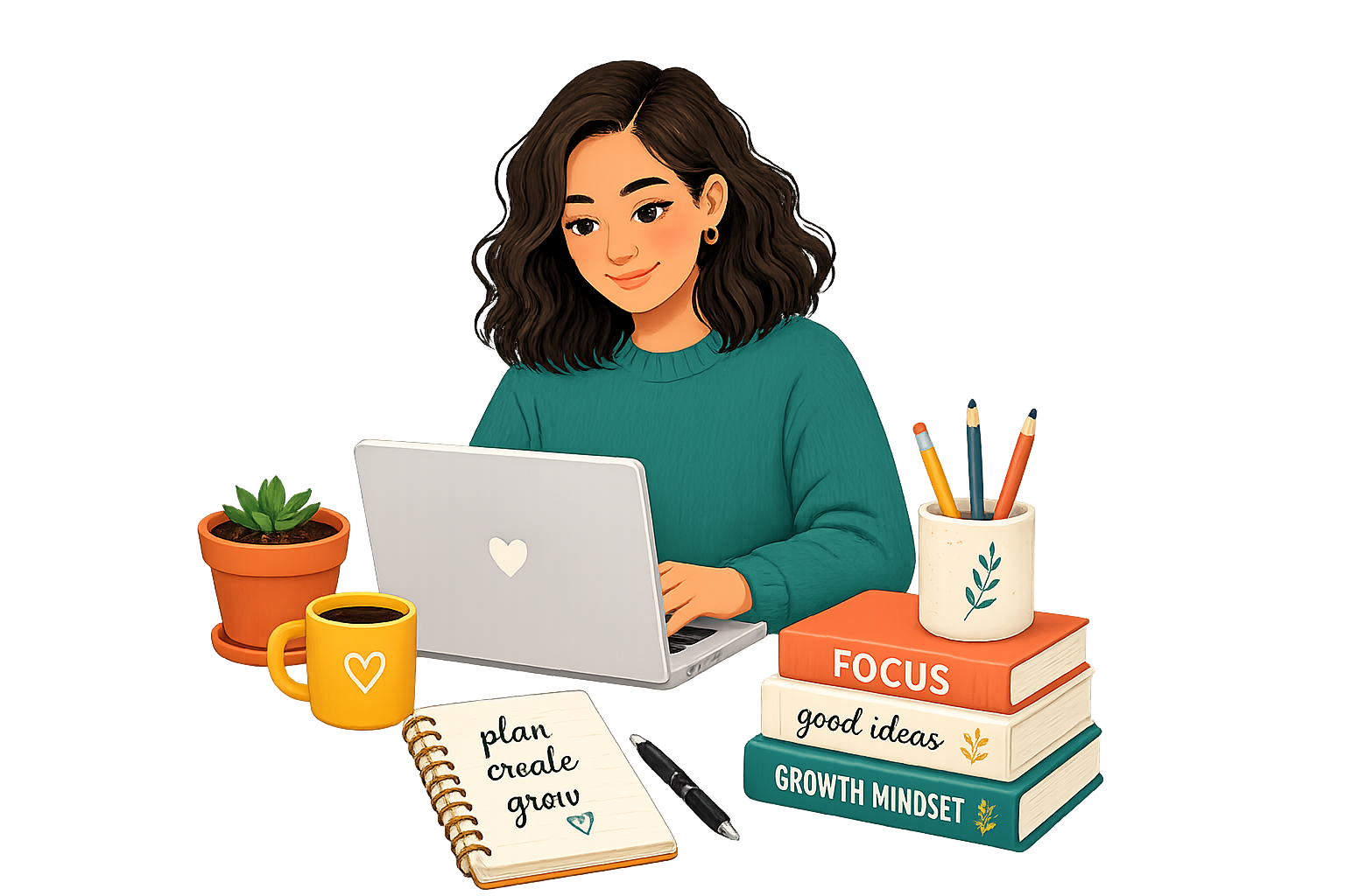 Illustration of Suchita working on a laptop
